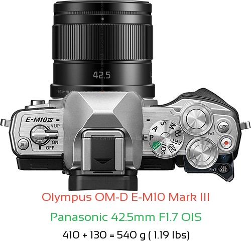 Olympus E-M10 III with Panasonic 42.5mm F1.7 OIS Lens Size