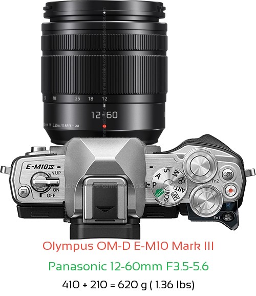 Olympus E-M10 III with Panasonic 12-60mm F3.5-5.6 Lens Size