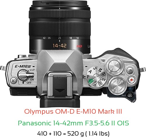 Olympus E-M10 III with Panasonic 14-42mm F3.5-5.6 II OIS Lens Size