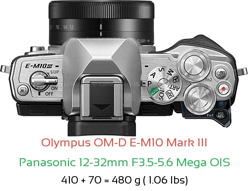Olympus E-M10 III with Panasonic 12-32mm F3.5-5.6 Mega OIS Lens Size