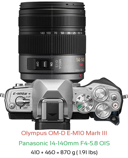 Olympus E-M10 III with Panasonic 14-140mm F4-5.8 OIS Lens Size