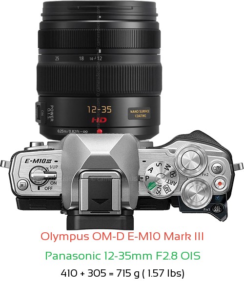 Olympus E-M10 III with Panasonic 12-35mm F2.8 OIS Lens Size