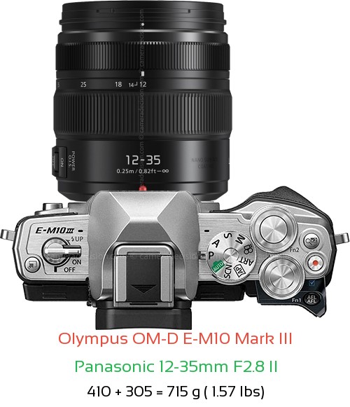 Olympus E-M10 III with Panasonic 12-35mm F2.8 II Lens Size
