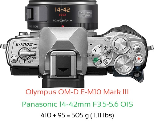 Olympus E-M10 III with Panasonic 14-42mm F3.5-5.6 OIS Lens Size