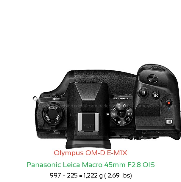 Olympus E-M1X with Panasonic Leica Macro 45mm F2.8 OIS Lens Size