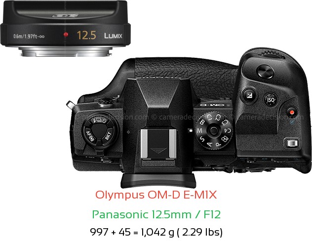 Olympus E-M1X with Panasonic 12.5mm / F12 Lens Size