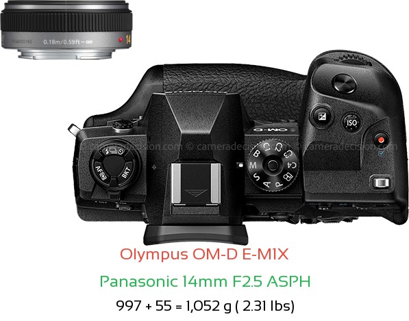 Olympus E-M1X with Panasonic 14mm F2.5 ASPH Lens Size