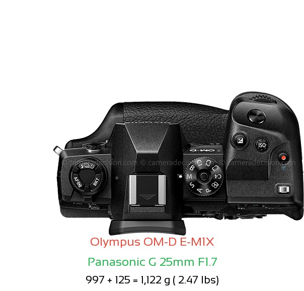 Olympus E-M1X with Panasonic G 25mm F1.7 Lens Size