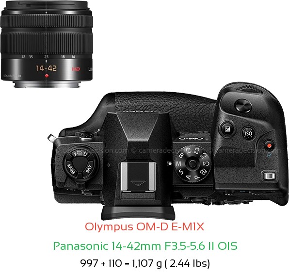 Olympus E-M1X with Panasonic 14-42mm F3.5-5.6 II OIS Lens Size