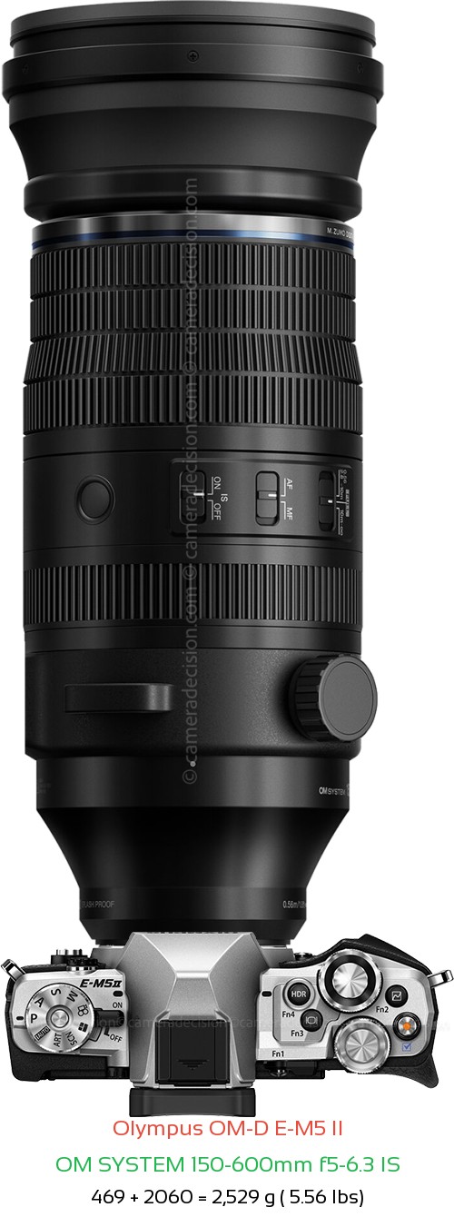 Olympus E-M5 II with OM SYSTEM 150-600mm f5-6.3 IS Lens Size