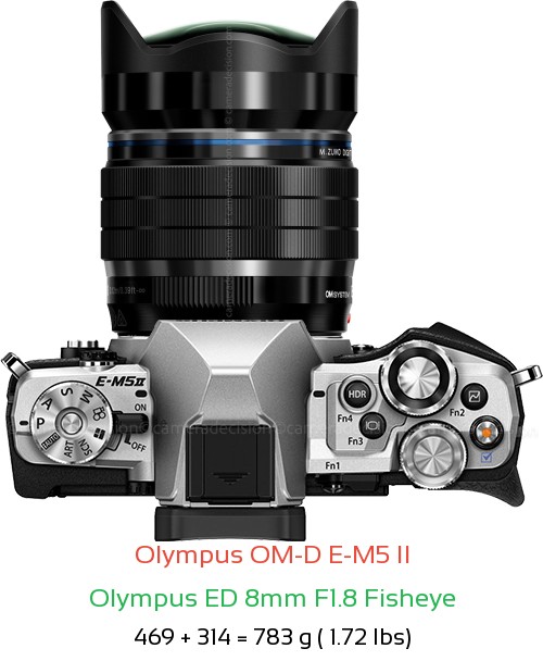 Olympus E-M5 II with Olympus ED 8mm F1.8 Fisheye Lens Size