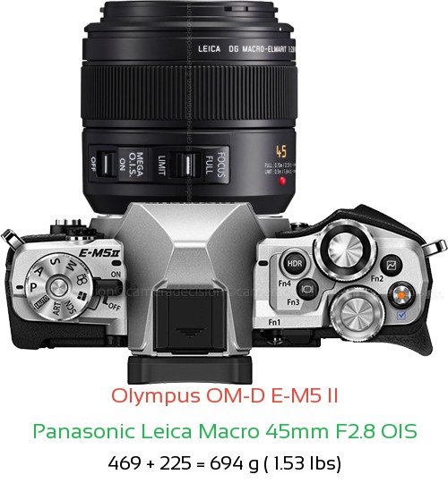 Olympus E-M5 II with Panasonic Leica Macro 45mm F2.8 OIS Lens Size