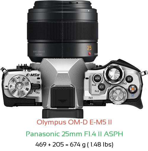 Olympus E-M5 II with Panasonic 25mm F1.4 II ASPH Lens Size
