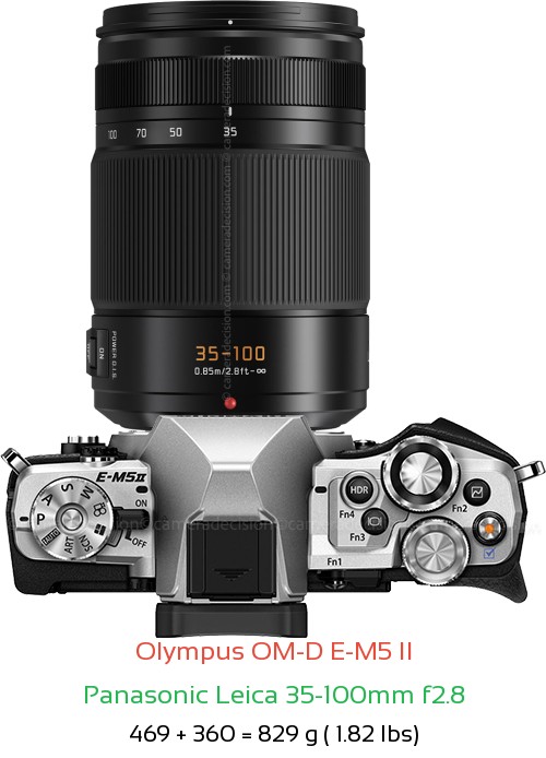 Olympus E-M5 II with Panasonic Leica 35-100mm f2.8 Lens Size