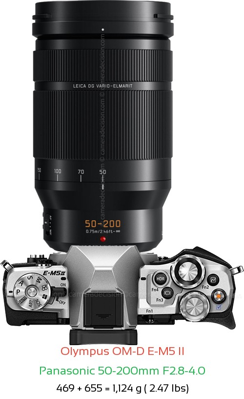 Olympus E-M5 II with Panasonic 50-200mm F2.8-4.0 Lens Size