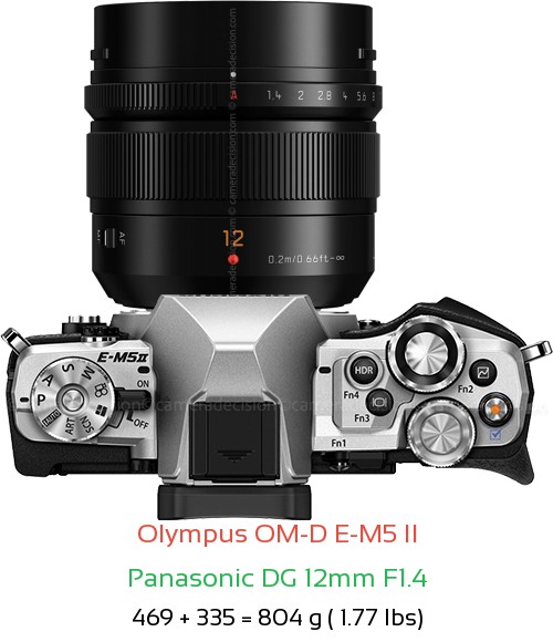 Olympus E-M5 II with Panasonic DG 12mm F1.4 Lens Size