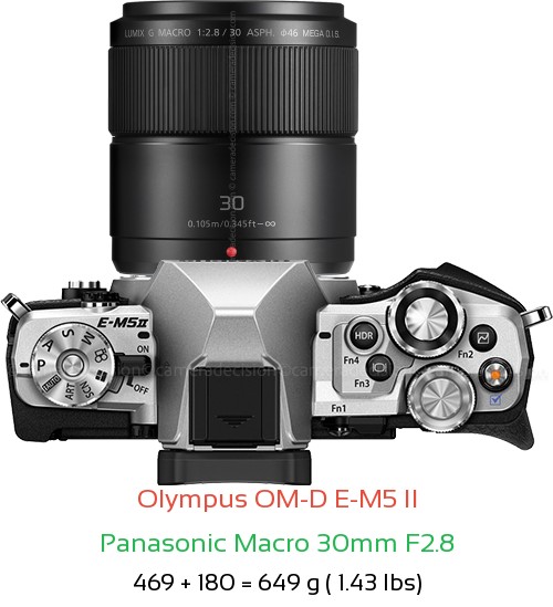 Olympus E-M5 II with Panasonic Macro 30mm F2.8 Lens Size