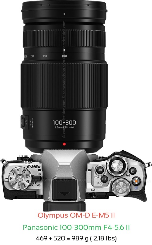 Olympus E-M5 II with Panasonic 100-300mm F4-5.6 II Lens Size