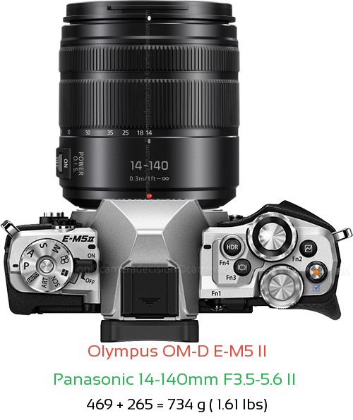 Olympus E-M5 II with Panasonic 14-140mm F3.5-5.6 II  Lens Size