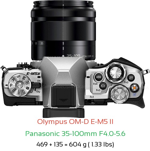 Olympus E-M5 II with Panasonic 35-100mm F4.0-5.6 Lens Size