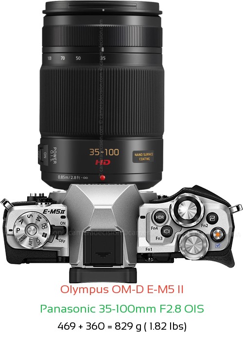 Olympus E-M5 II with Panasonic 35-100mm F2.8 OIS Lens Size