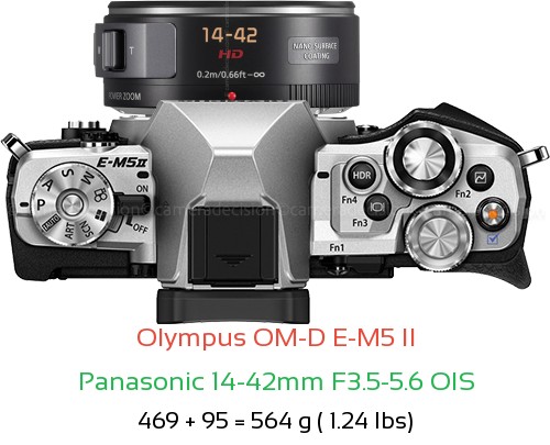 Olympus E-M5 II with Panasonic 14-42mm F3.5-5.6 OIS Lens Size