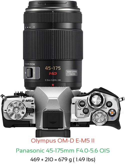 Olympus E-M5 II with Panasonic 45-175mm F4.0-5.6 OIS Lens Size