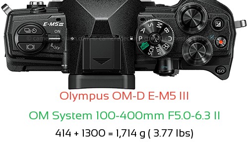 Olympus E-M5 III with OM System 100-400mm F5.0-6.3 II Lens Size