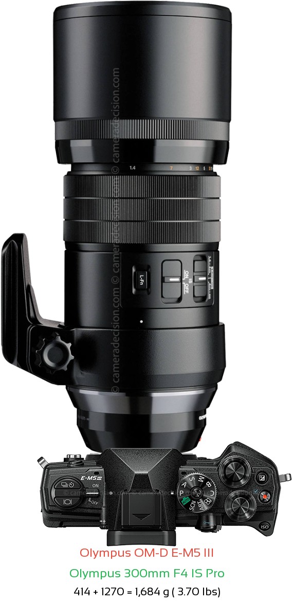Olympus E-M5 III with Olympus 300mm F4 IS Pro Lens Size