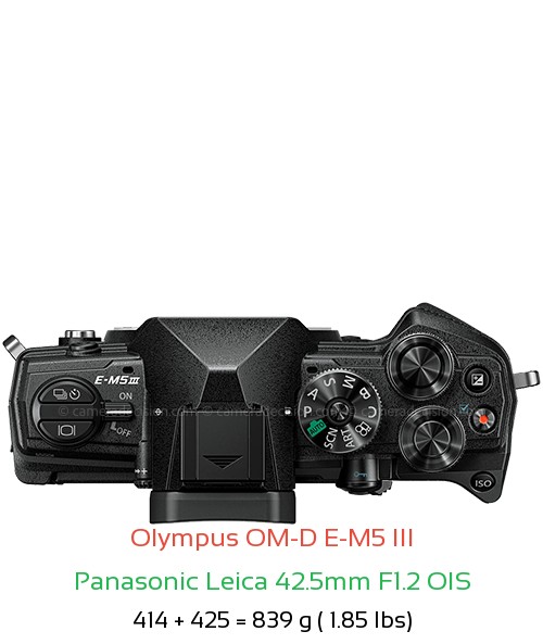 Olympus E-M5 III with Panasonic Leica 42.5mm F1.2 OIS Lens Size
