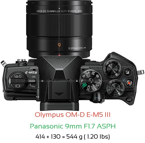 Olympus E-M5 III with Panasonic 9mm F1.7 ASPH Lens Size