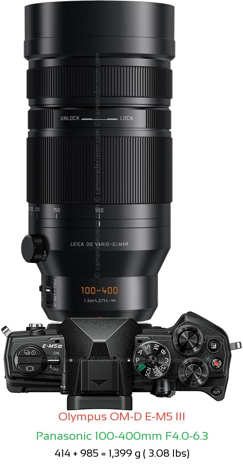 Olympus E-M5 III with Panasonic 100-400mm F4.0-6.3 Lens Size