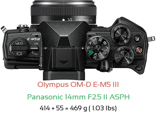 Olympus E-M5 III with Panasonic 14mm F2.5 II ASPH Lens Size