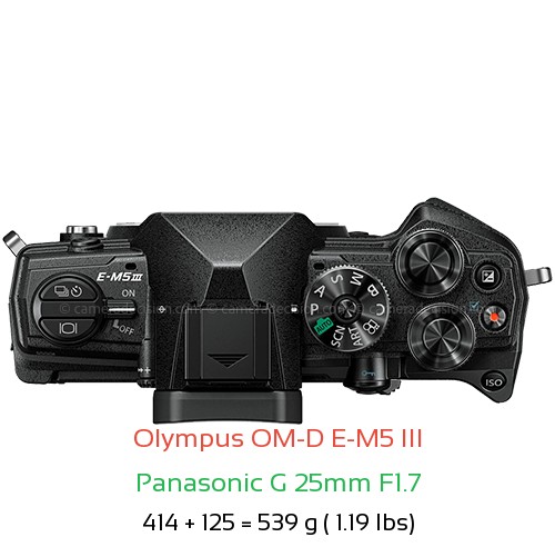 Olympus E-M5 III with Panasonic G 25mm F1.7 Lens Size