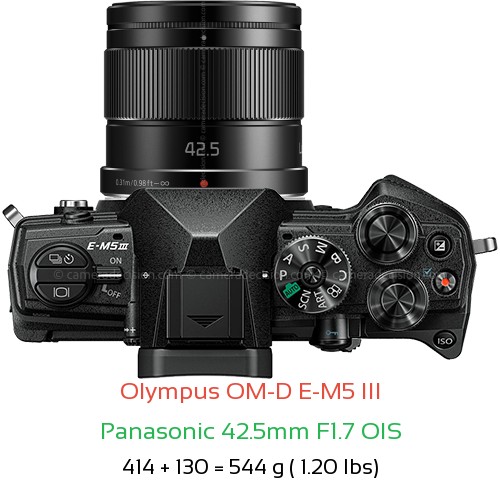 Olympus E-M5 III with Panasonic 42.5mm F1.7 OIS Lens Size