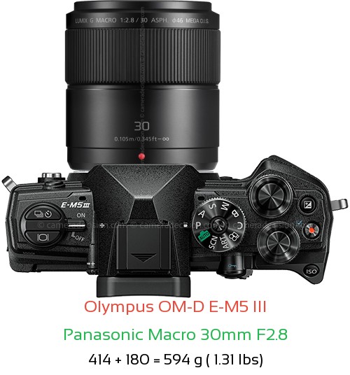 Olympus E-M5 III with Panasonic Macro 30mm F2.8 Lens Size
