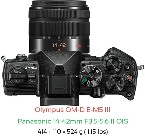 Olympus E-M5 III with Panasonic 14-42mm F3.5-5.6 II OIS Lens Size