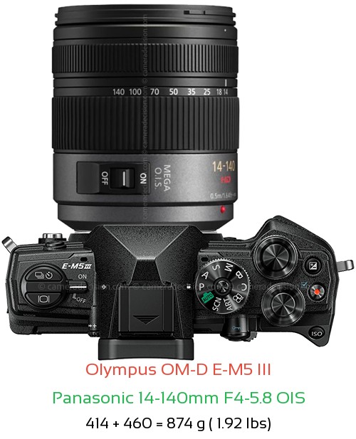 Olympus E-M5 III with Panasonic 14-140mm F4-5.8 OIS Lens Size