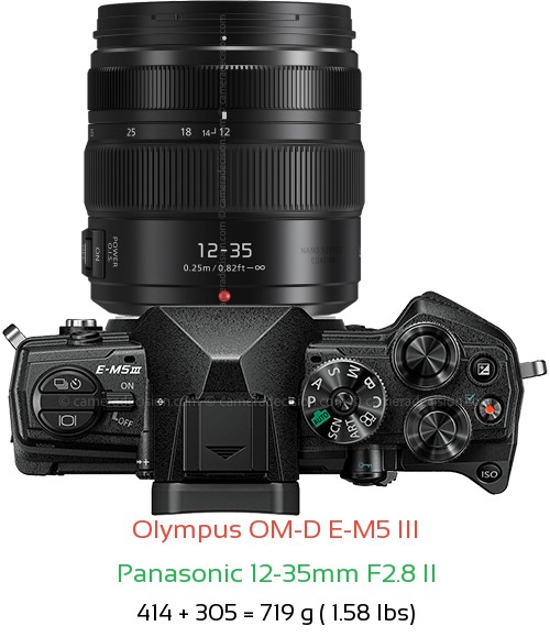 Olympus E-M5 III with Panasonic 12-35mm F2.8 II Lens Size