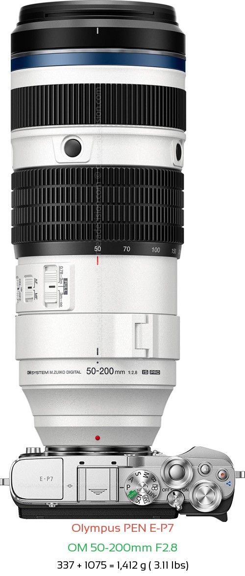 Olympus E-P7 with OM 50-200mm F2.8 Lens Size