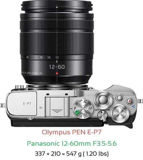 Olympus E-P7 with Panasonic 12-60mm F3.5-5.6 Lens Size