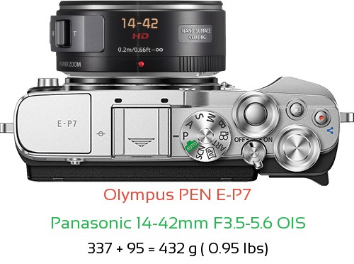 Olympus E-P7 with Panasonic 14-42mm F3.5-5.6 OIS Lens Size
