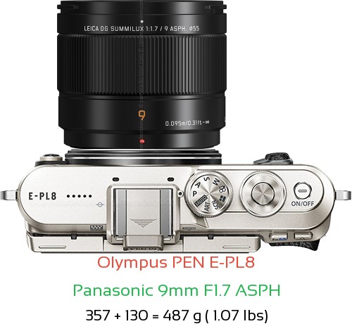 Olympus E-PL8 with Panasonic 9mm F1.7 ASPH Lens Size