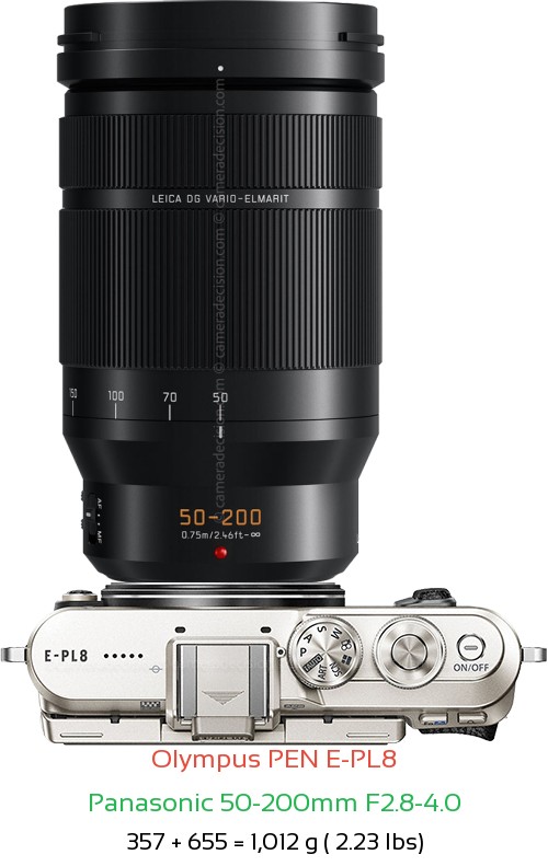 Olympus E-PL8 with Panasonic 50-200mm F2.8-4.0 Lens Size
