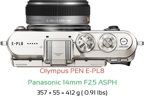Olympus E-PL8 with Panasonic 14mm F2.5 ASPH Lens Size