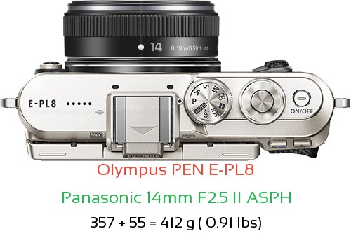 Olympus E-PL8 with Panasonic 14mm F2.5 II ASPH Lens Size
