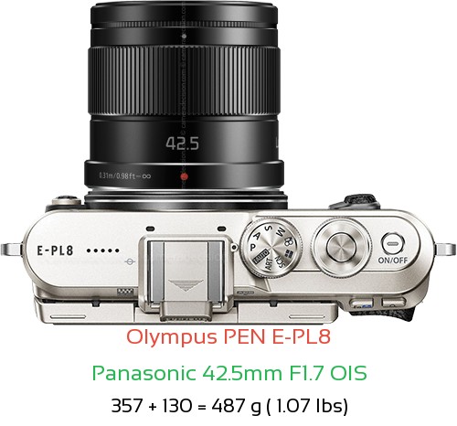 Olympus E-PL8 with Panasonic 42.5mm F1.7 OIS Lens Size