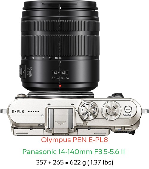Olympus E-PL8 with Panasonic 14-140mm F3.5-5.6 II  Lens Size