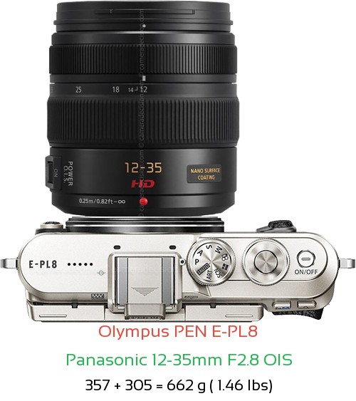 Olympus E-PL8 with Panasonic 12-35mm F2.8 OIS Lens Size