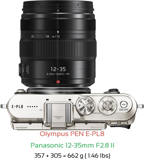 Olympus E-PL8 with Panasonic 12-35mm F2.8 II Lens Size